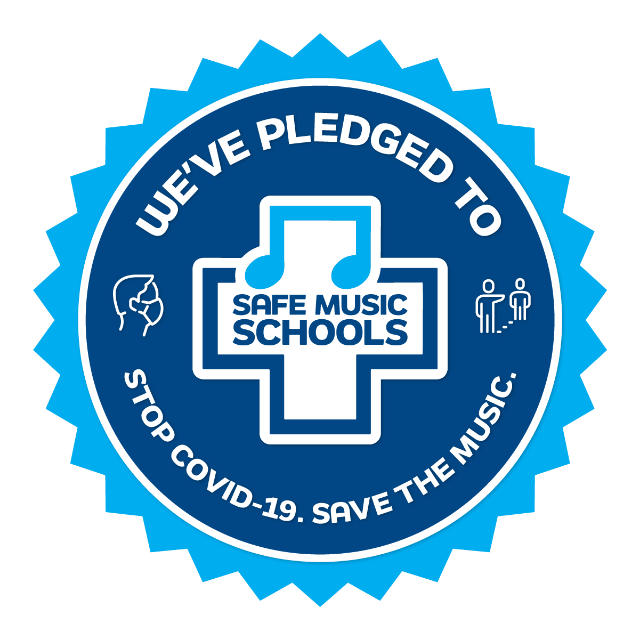 Badge representing safe music schools pledge
